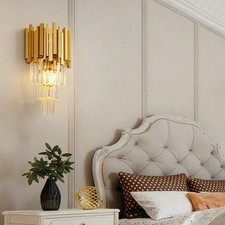 Modern Gold Crystal Wall Sconce, Luxury Crystal Wall Lamp for Bedroom & Hallway