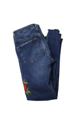 Zara Womens Skinny Dark Blue Floral High Rise Cotton Jeans Inseam 26 Size 4