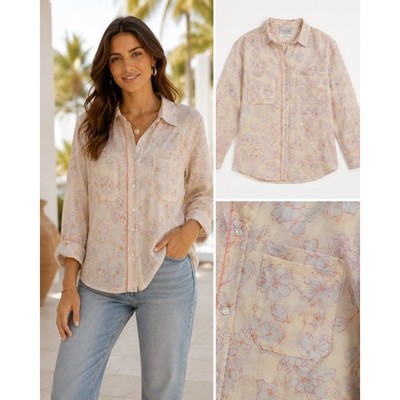 Forte Forte cotton silk Floral Print Long Sleeve Top Sz M $328 Retail Italy Made