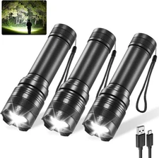 3 Pack Rechargeable Tactical Flashlights High Lumens