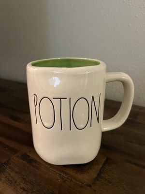 Rae Dunn Ceramic Halloween Mug  POTION  Green Inside White Black