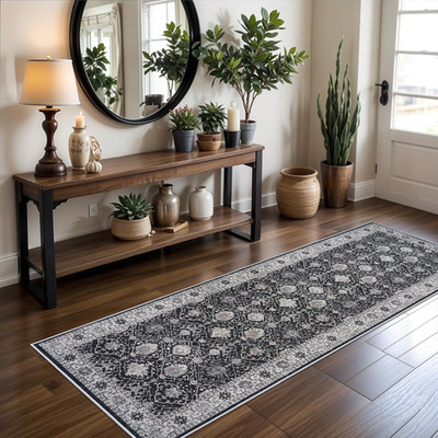 Washable 2x6 Hallway Runner Rug Non Slip Vintage Soft Black Indoor Mat