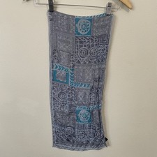 The Specialty House 100 Silk Scarf Abstract Blue Grey Pattern 50" Length Wrap