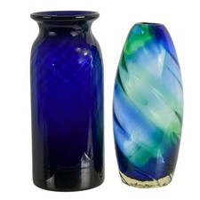 Pair of Artisan Cobalt Blue Glass Vases