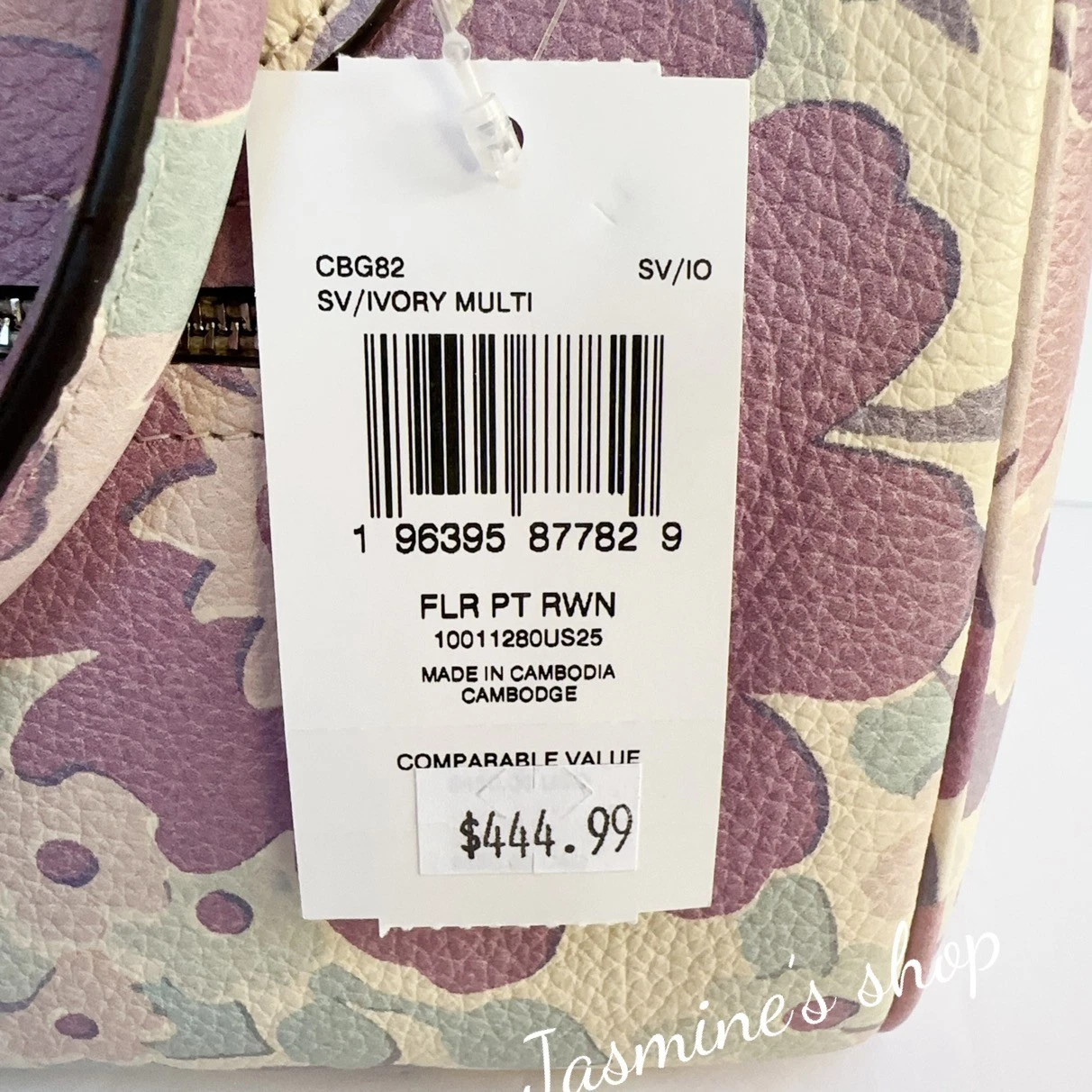 Borsa a tracolla Coach Rowan nuova con etichetta con stampa floreale in argento avorio multi viola CBG82