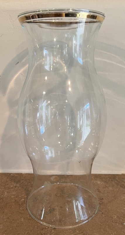 Vintage 9" Hand Blown Hurricane Candle Lamp Chimney Shade with Gold Gilt Trim