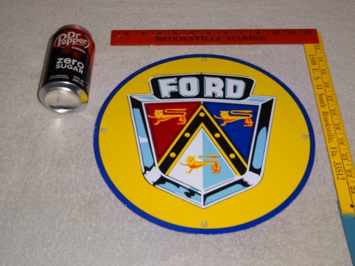 VINTAGE FORD MOTOR CO. JUBILEE LION PORCELAIN METAL CAR TRUCK GASOLINE OIL SIGN!