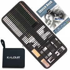 54-Pack Sketch Drawing Pencils Kit with SketchbookGraphiteCharcoal Pencils an...