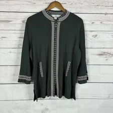 Ming Wang Blazer Womens XL Gray Knit Church Career Office Jacket Elegant Studded