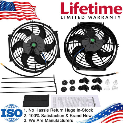 2PCS 10'' Universal Slim Fan Push Pull Electric Radiator Cooling 12V Mount Kit US