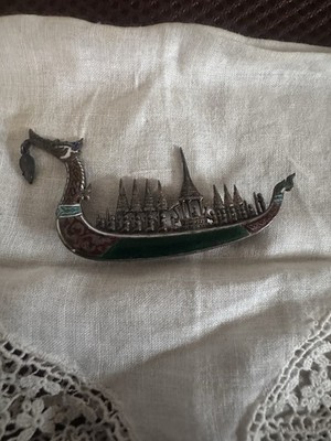 Vintage SIAM Sterling Silver Enamel Dragon Boat Pin/Brooch