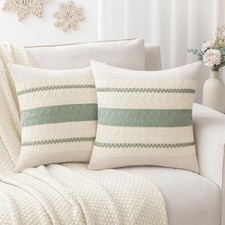 Set of 2 Boho Throw Pillow Covers 18 18, Rustic Farmhouse Cotton Linen Soft S...