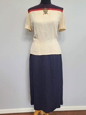 Vintage 1940s Blouse Shirt Crown Embroidery  Skirt Set AS-IS B-41" W-28" WWII