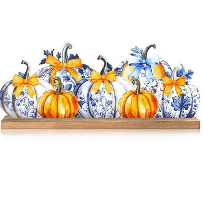 Fall Chinoiserie Pumpkin Metal Sign Orange and Blue Fall Decor Thanksgiving T...