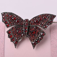 Antique Victorian Bohemian Garnet LARGE Butterfly Gold Gilt Brooch Pin