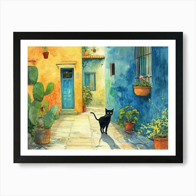 Schwarze Katze in Latina, Italien, Straße gerahmtes Wandbild Poster Leinwanddruck Bild