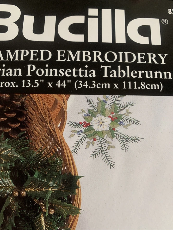 Victorian Poinsettia Table Runner Embroidery Kit Bucilla Unworked 13.5x44 - Image 4 of 4