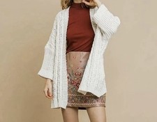 UMGEE Cardigan Sweater Oversized Chenile Chunky Cable Knit Ivory Beige M/L