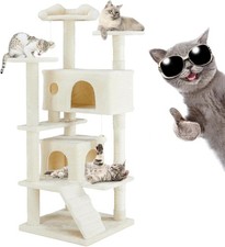 Beige 54-Inch Multi-Level Cat Tree Tower - Indoor Cat Activity Hub