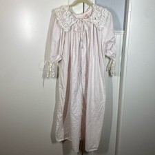 VTG VANDEMERE Pink Lace Cotton Cottage Core Nightgown M Victorian Crochet Lace