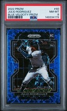JULIO RODRIGUEZ 2022 PANINI PRIZM BLUE VELOCITY ROOKIE BASEBALL CARD #40 PSA 8