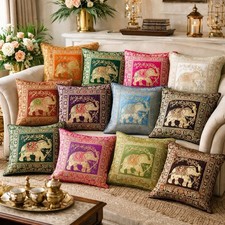 Indian Bohemian Mandala Silk Brocade Ethnic Cushion Covers Elephant 16" Square