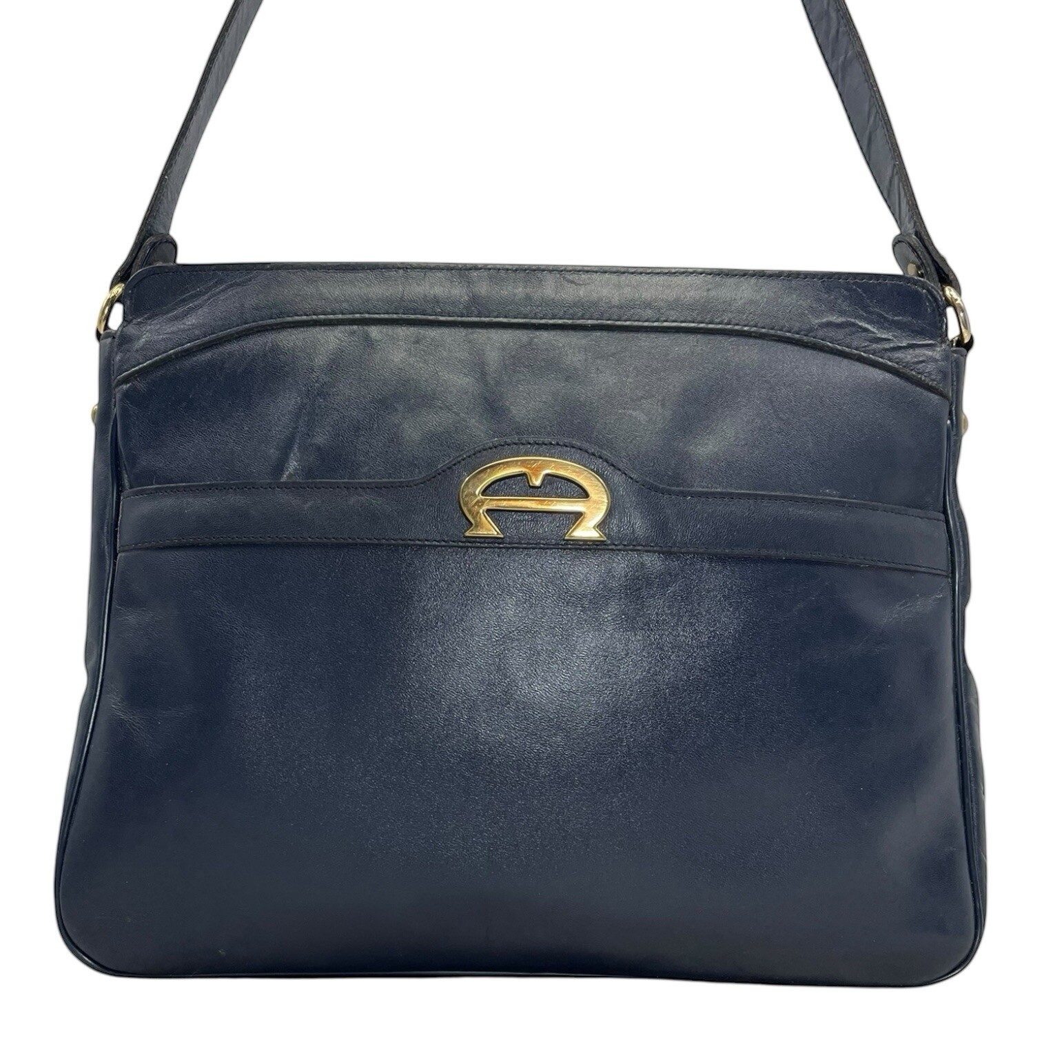 Vintage 60s 70s ETIENNE AIGNER Large Leather Satchel Bag Handbag Shoulder NAVY image 2