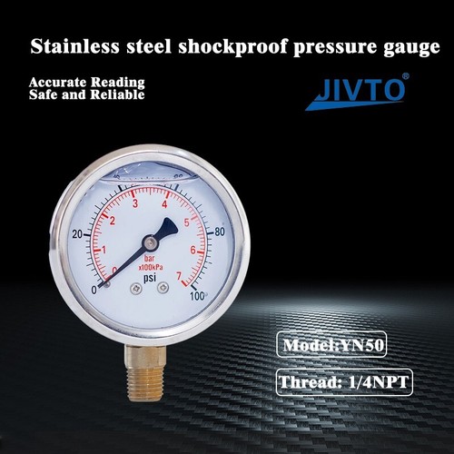 Pressure Gauge,liquid Filled,2" Dia,-30 inHg-30 psi,1/4 NPT lower mount - Picture 13 of 15