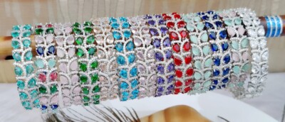 American Diamond Double Drop Design Kara Armreifen Set Braut/Partywear (66)