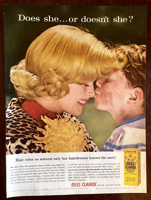 1958 MISS CLAIROL Hair Color Vintage Print Ad Does She or Doesn't She
