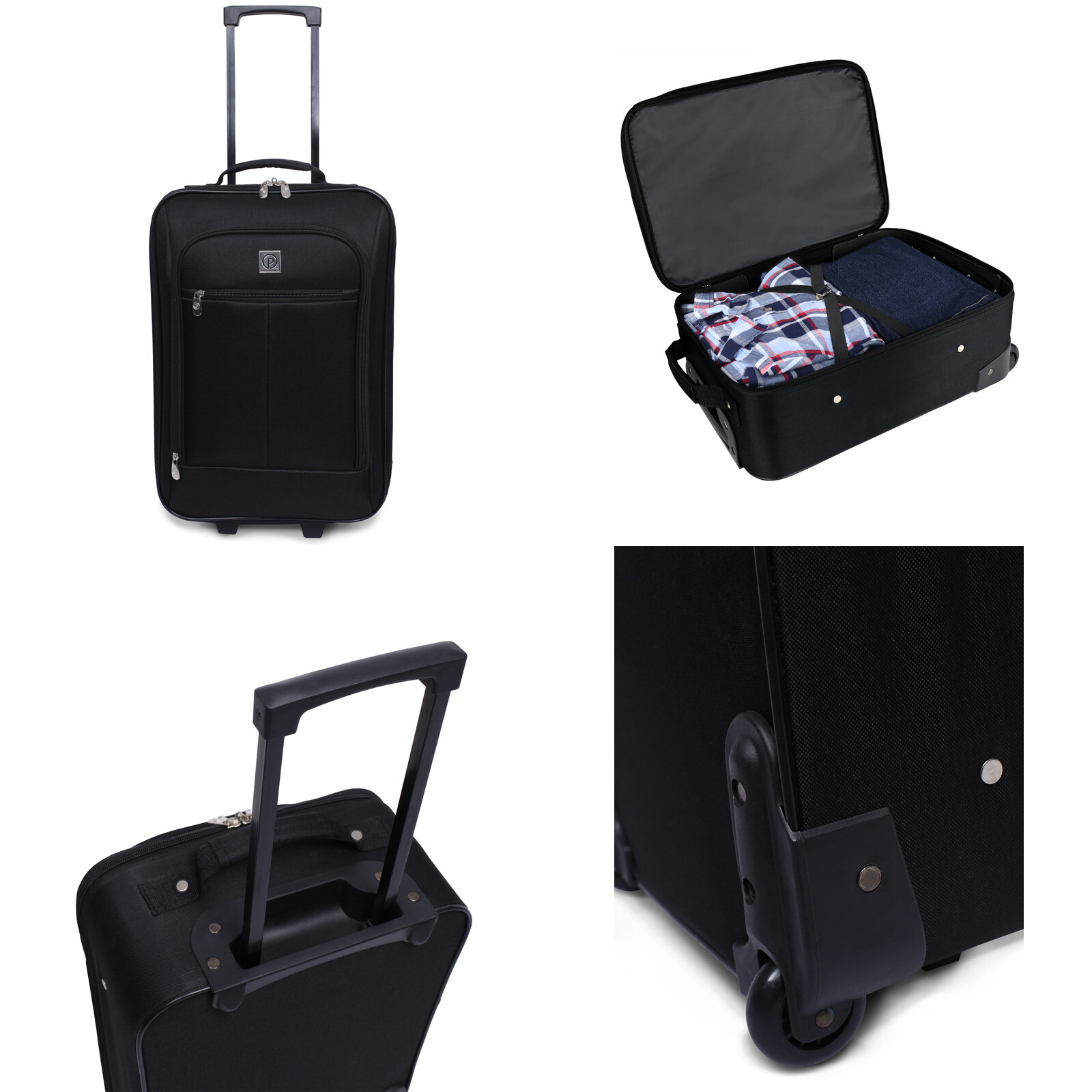 18 Inch Black Lightweight Carry On Luggage Rolling Cabin Bag-image