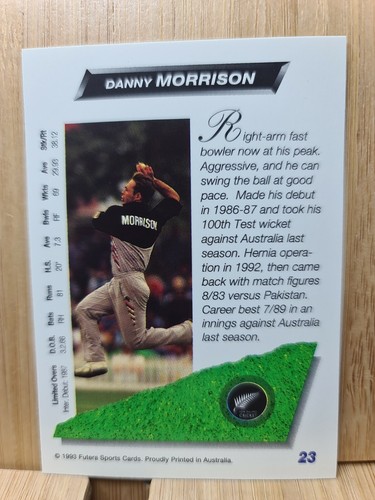 DANNY MORRISON🏆1993/94 #23 Futera NEW ZEALAND The Ashes Cricket Card🏆FREE POST - Picture 2 of 2