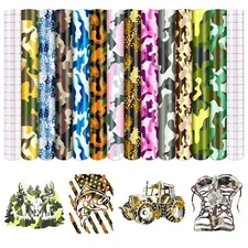 Camo Permanent Vinyl - 12 Sheets 12'' x 10''Colorful Camo Permanent Adhesive ...