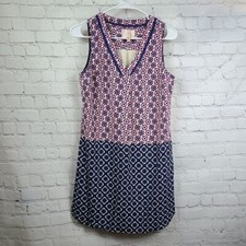 Skies are Blue XS 0 Sleeveless Shift Tank Dress Pink Floral Squares Print V-Neck