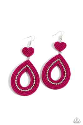 Paparazzi NOW SEED HERE pink SEED BEAD HEART earrings | eBay