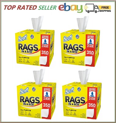 4 Pack - Scott Rags In a Box, White, All Purpose 350 Sheets/Box
