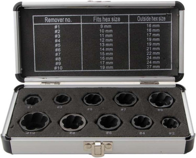 10 Pcs Short Socket Bolt Extractor Set, 9-19Mm Metric Nut Remover, Carrying Case