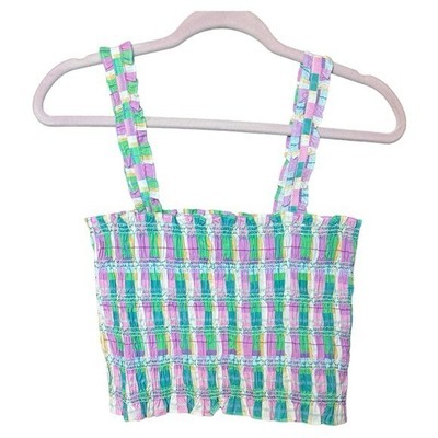 French Connection Smocked Check Organic Cotton Tank