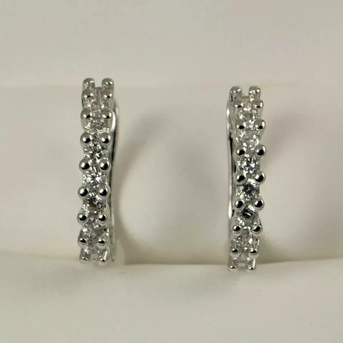 1Ct Round Cut Lab Created Diamond Huggie & Hoop Earrings 14K White Gold Plated - Picture 2 of 10