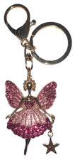 Pink and Gold Crystal Fairy with Star Key Chain Fob Purse Charm New