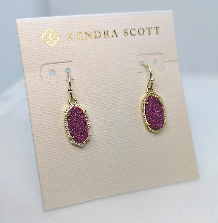 New Kendra Scott Lee Drop Earrings In Fuchsia Drusy Gold eBay