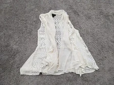 AB Studio Vest Cardigan Womens Small Sheer See Through Open Front