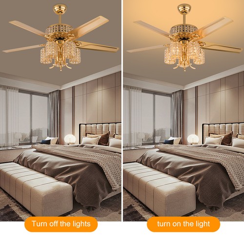 52 inch Ceiling Fan Light Living Room Gold Pendant Fan Lamp Fixture w/Remote - Picture 3 of 15