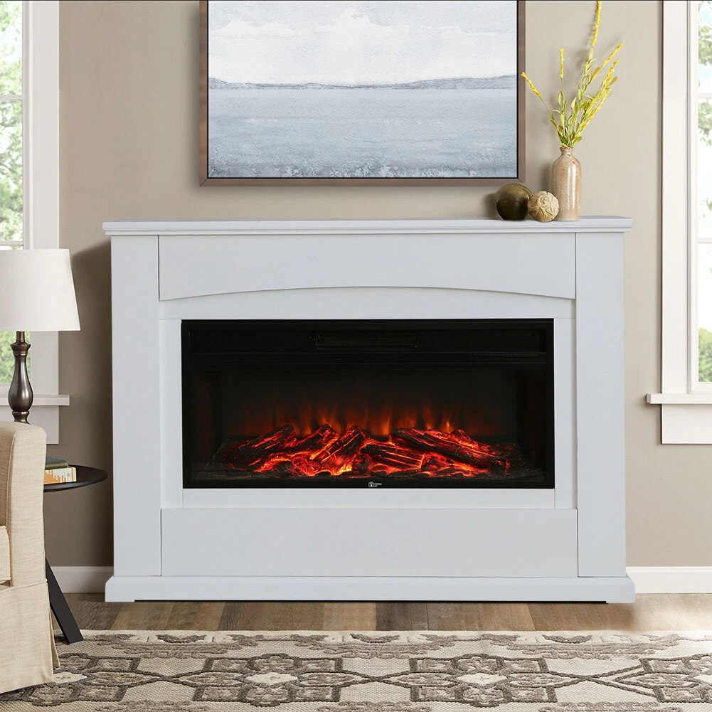 Large Free Standing Electric Fireplace And Surround Suite 1800W LED Log  Flame | eBay