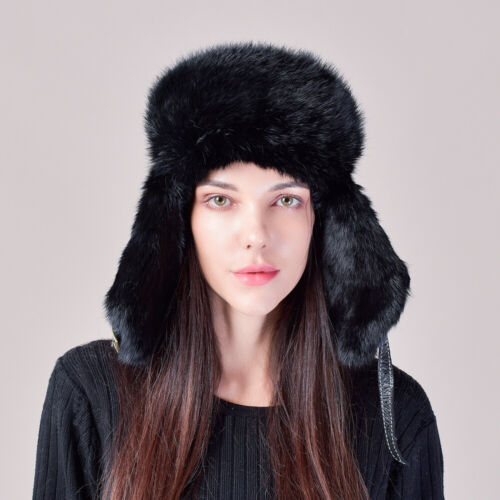 Women Winter Warmer Real Rabbit Fur Russian Ear Cap Ushanka Cossack Ski Outdoor - Picture 5 of 9