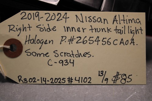 2019 2024 NISSAN ALTIMA RIGHT SIDE INNER TRUNK TAIL LIGHT HALOGEN - Foto 6 di 6