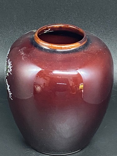 Vintage Hand Painted Japanese Brown Betty Redware Ceramic Vase, 5" Tall - Picture 3 of 5