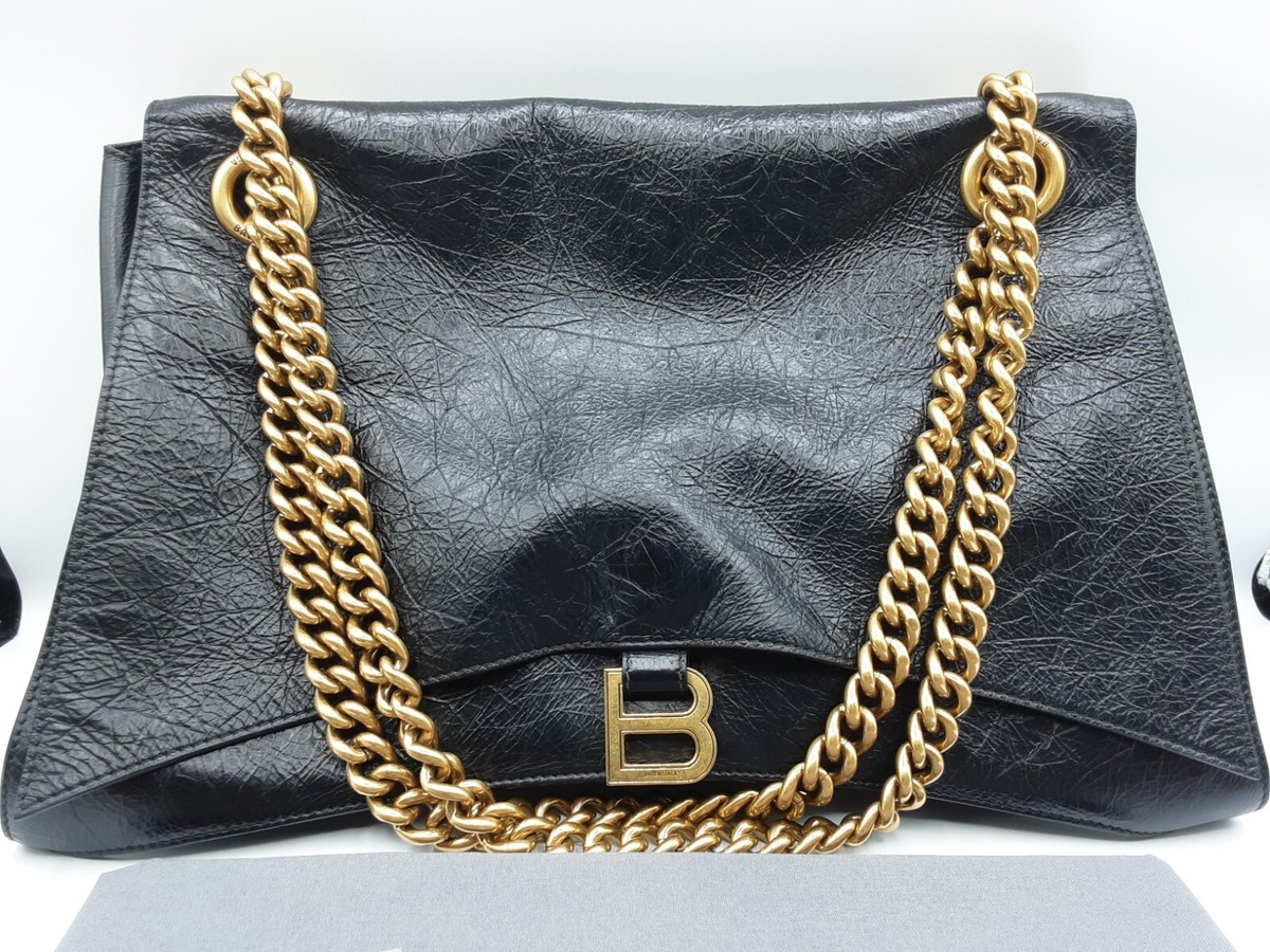 BALENCIAGA CRUSH LARGE CRUSHED CALFSKIN BLACK LEATHER