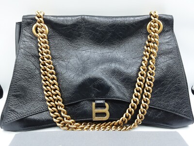 国内配送【BALENCIAGA】Crush ラージ  レザー バッグ BALENCIAGA CRUSH LARGE CRUSHED CALFSKIN BLACK LEATHER