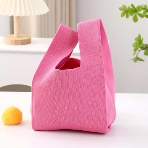 Solid Color Knot Wrist Bag Knitted Handbag Fashion Shopping Bags Women Girls - Imagen 7 de 19